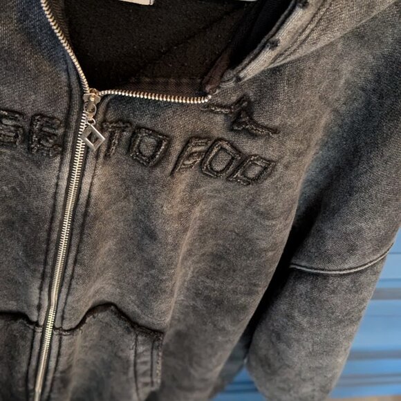 RAFFINE POSH "Praise to God" Distressed Acid Wash Zip Up - Picture 3 of 6